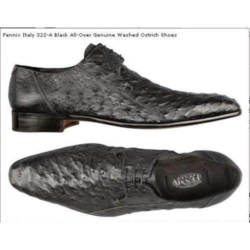 Fennix Italy 3228 Black All-Over Genuine Washed Ostrich Shoes
